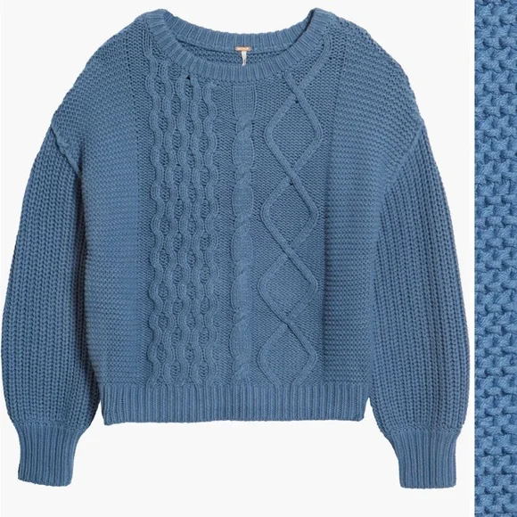 Free People Blue Cable Knit Dream Sweater - Picture 3 of 7